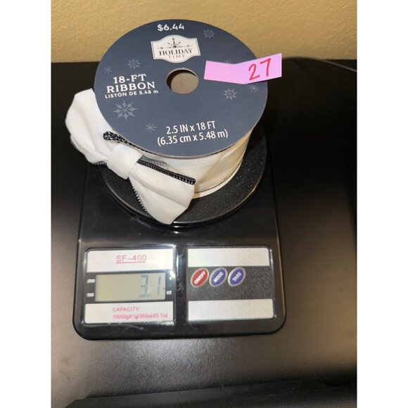 Holiday Time 18 Ft White Ribbon Black Trim 2.5 In Wide Decorative Crafts Gifts - Picture 5 of 5